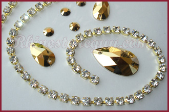 Preciosa Rhinestone Chain - Brass Chain / Clear Crystal (SS6.5) Rhinestones  